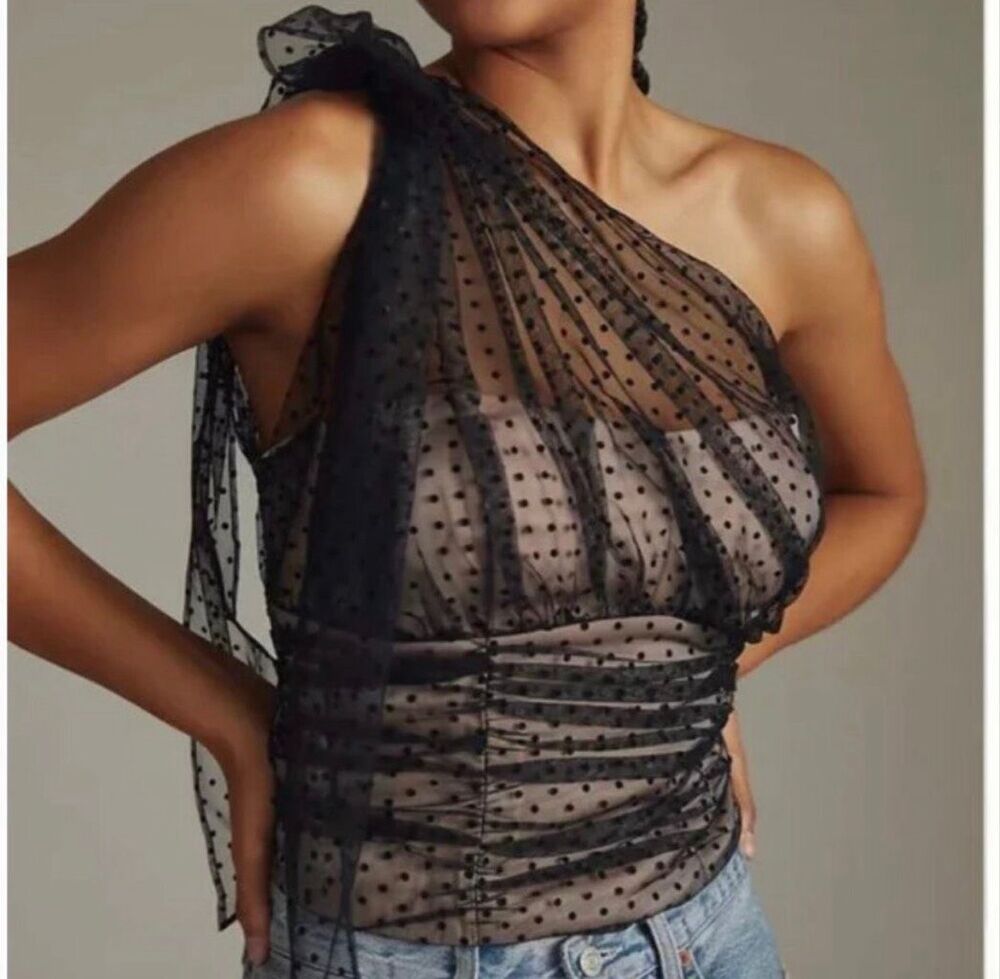 Anthropologie layered Tulle Boho Lace Mesh Hipster Chic Party Classy Blouse, XS